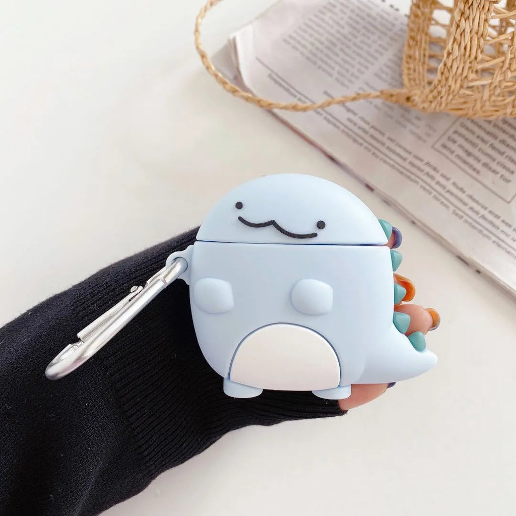 Blue silicone AirPods case with baby dragon design for Apple AirPods protection