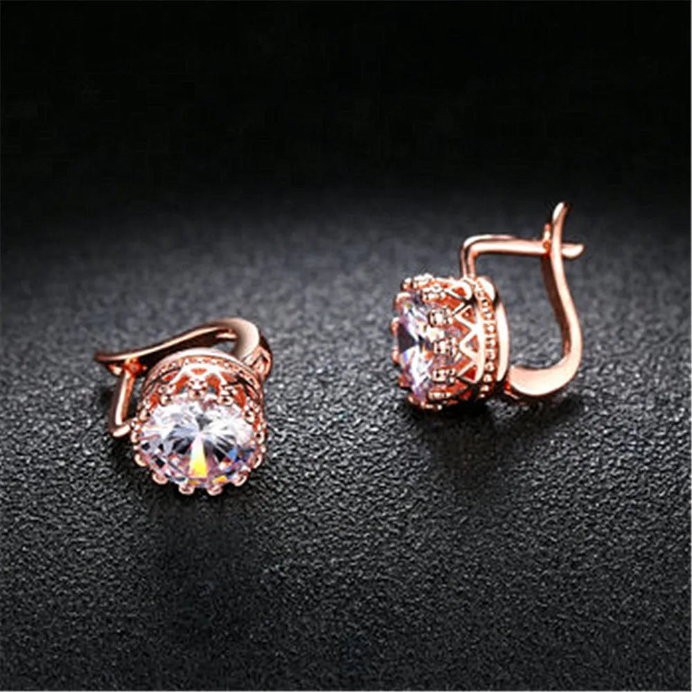 Korean Retro Crown Ear Clip Earrings in rose gold or white gold colour with detailed crown design and adjustable clip mechanism