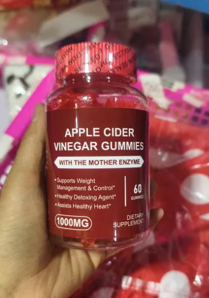 Bottle of 60 apple cider vinegar supplement gummies for adults.