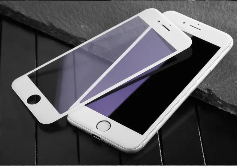 0.23mm tempered glass screen protector for iPhone with 3D curved edges in black and white.