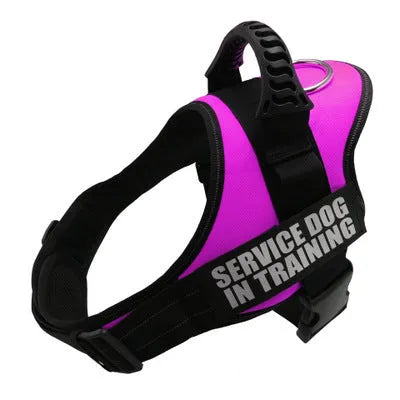 Adjustable nylon dog harness vest with reflective strips and a handle in a selection of colours.