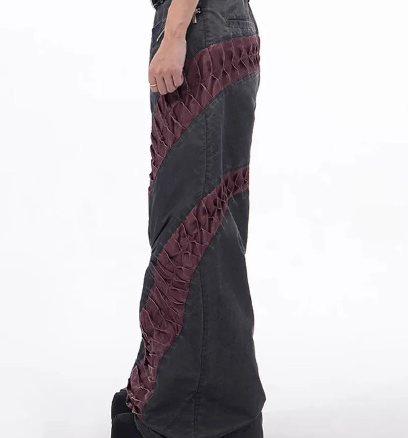 Retro three-dimensional keel design casual trousers in grey rayon viscose fabric