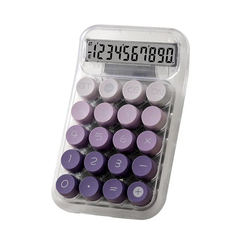 Round mechanical keyboard calculator with gradient colour finish and LCD display