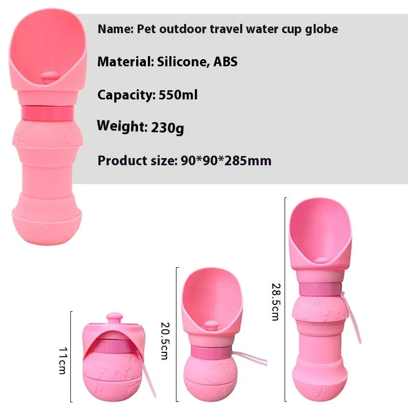 Collapsible silicone pet water cup showing folded and expanded states with 550ml capacity measurement