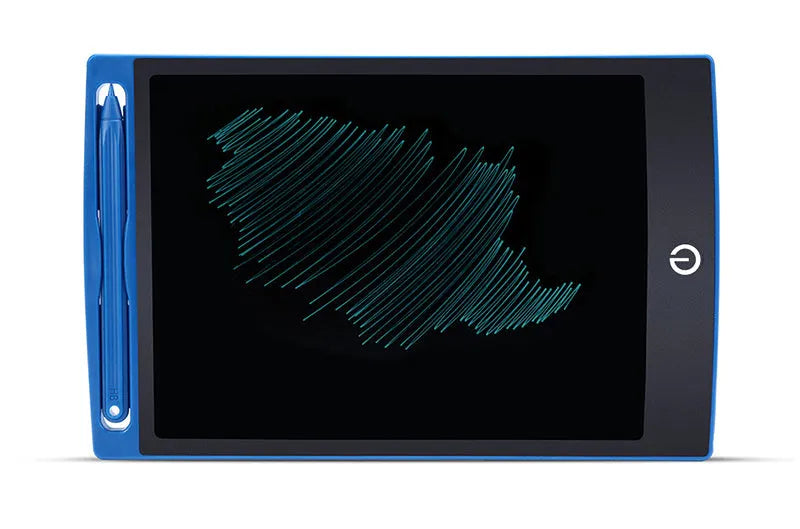 LCD writing tablet with ABS frame, erase button, 150 x 122 x 7mm size and black, white, blue, green or red body