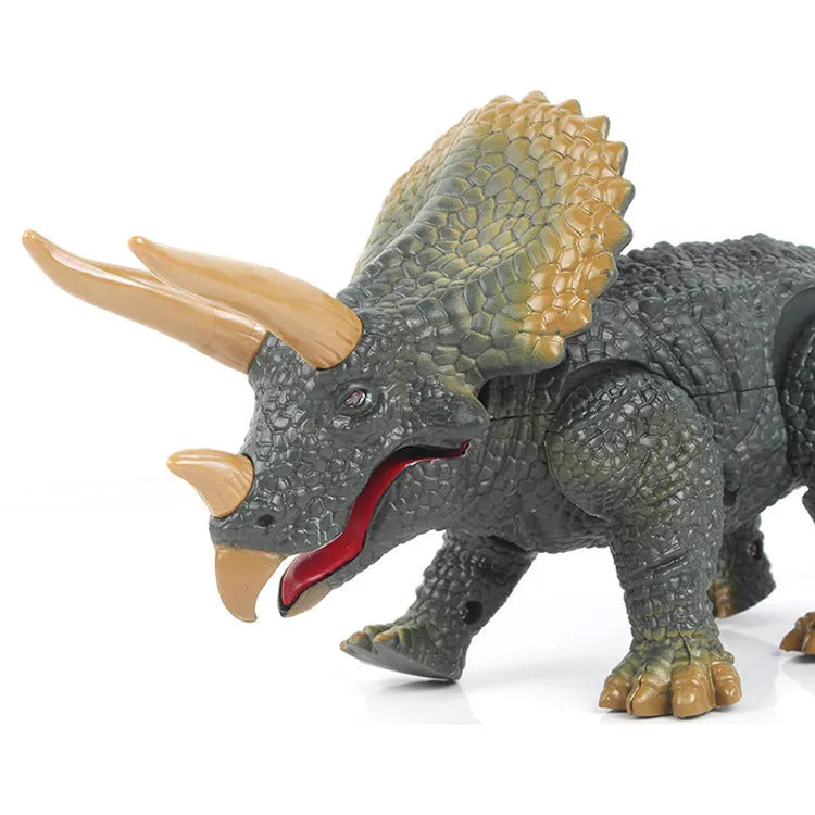 Remote control electric Triceratops dinosaur toy with remote handle and charging cable in colour box