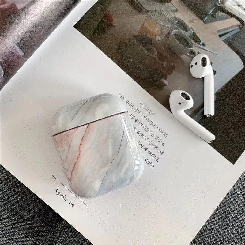 White marble hard PC protective case for AirPods 1 and 2 charging box in multiple colour options