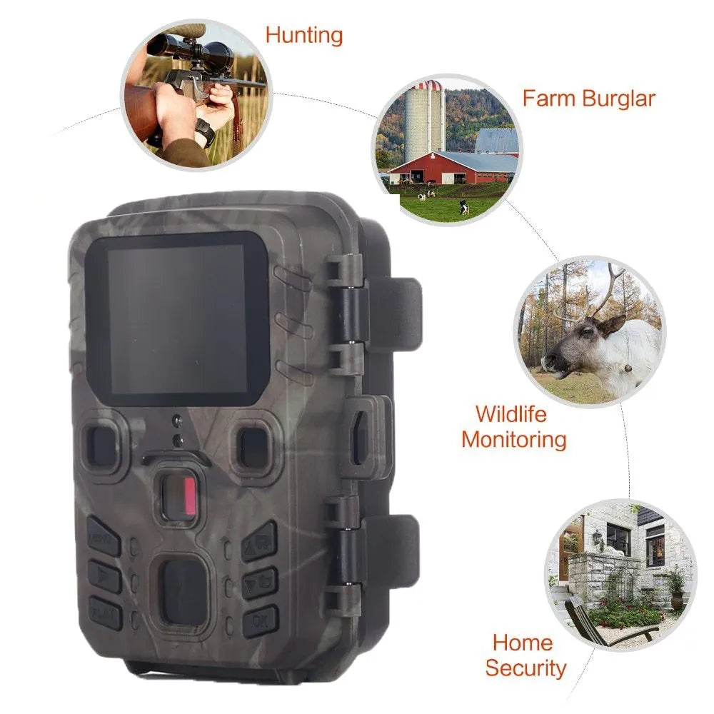 Black plastic infrared night vision monitoring device with 12-megapixel sensor and TF card slot