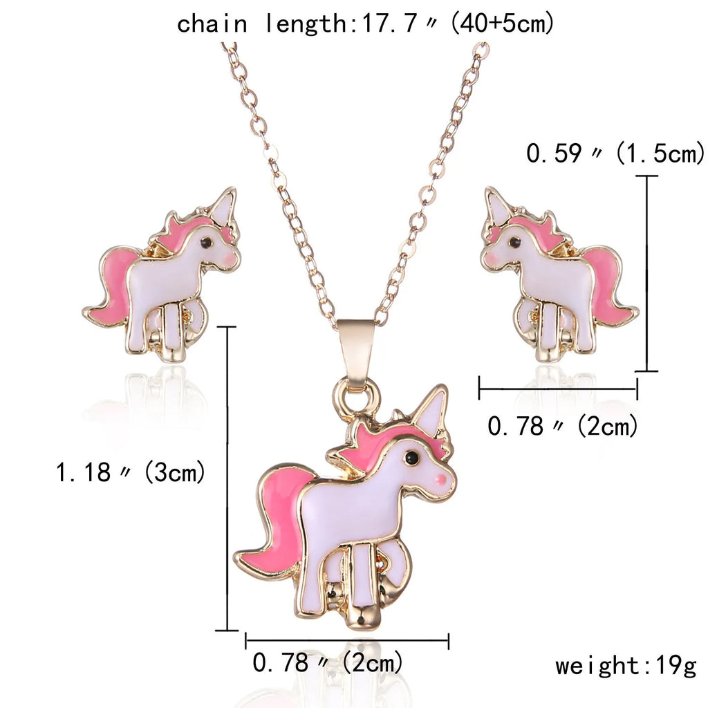Alloy pony jewellery set with oil painting pony pendant in gold, silver, or rose gold, approximate length 150mm