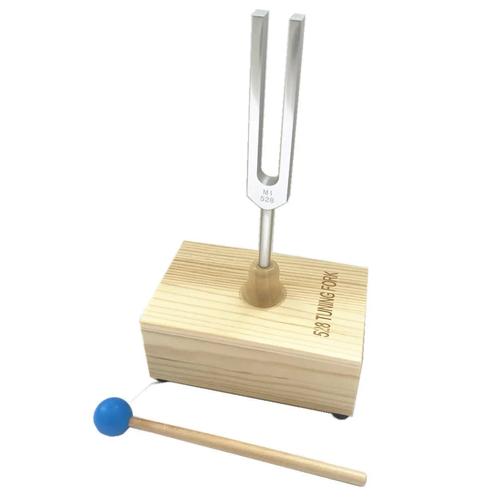 Aluminium alloy tuning fork with speaker for sound therapy, showing 432Hz and MI528 model options
