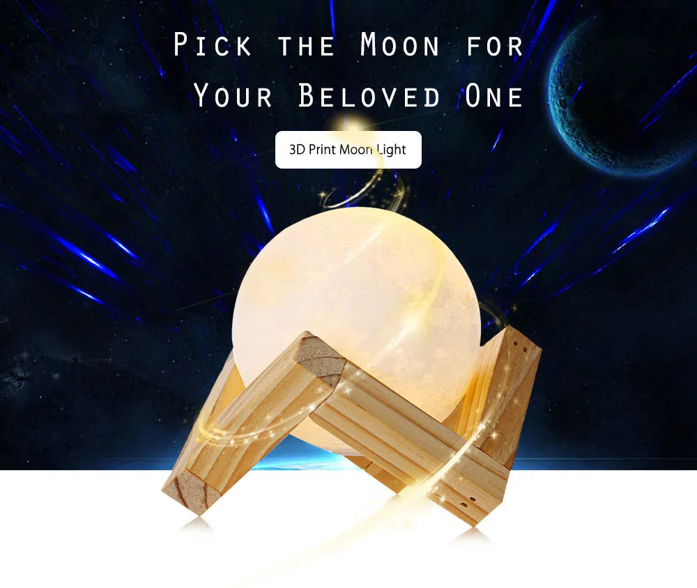 3D printed spherical moon lamp with visible surface contours and touch-sensitive metal ring at base