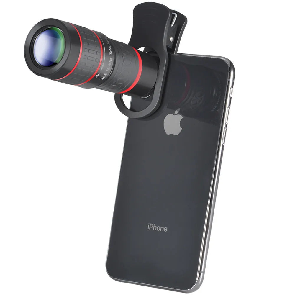 20x mobile phone telescope with universal clip and optical glass lenses for smartphone camera enhancement