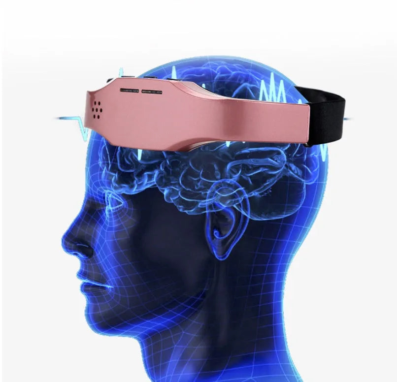 Wireless head massager in black or pink with adjustable fasteners, 110g, USB rechargeable, 3 modes and 9 intensities.