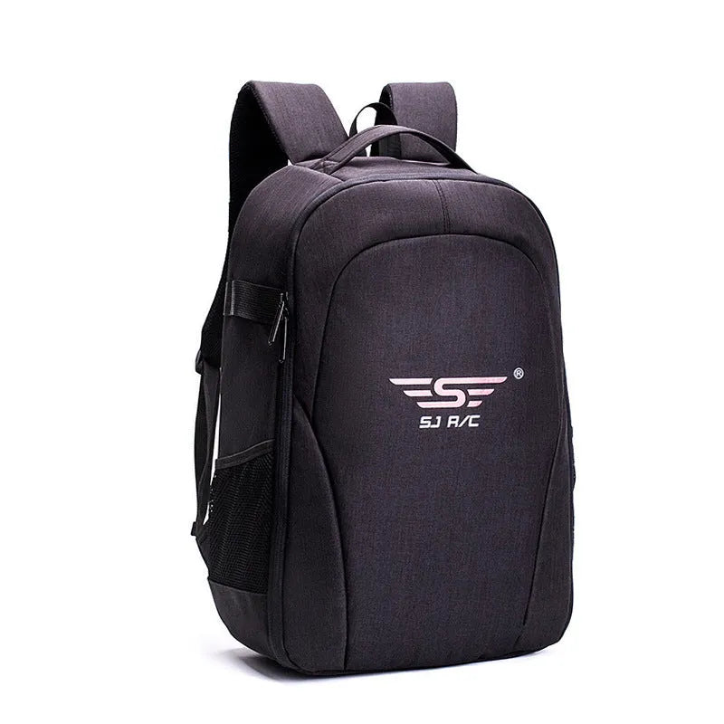 Black Oxford cloth drone backpack showing 52cm compartment with computer and camera pockets