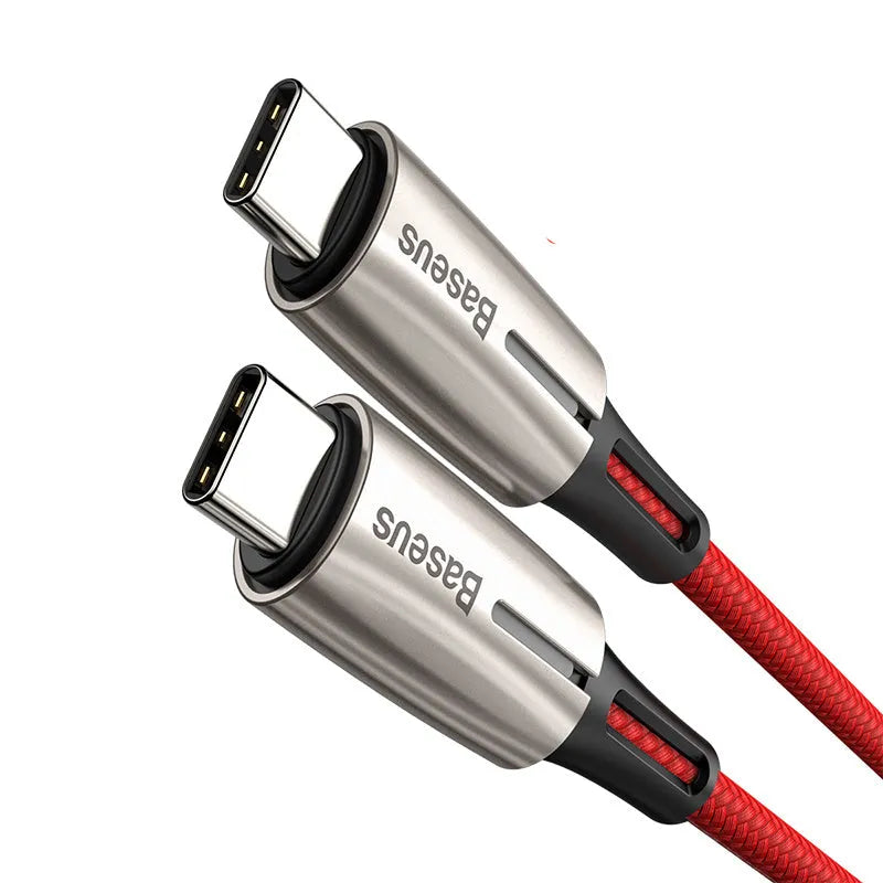 Purple and red dual Type-C data cable with PD60W fast charging capability and 1 metre length