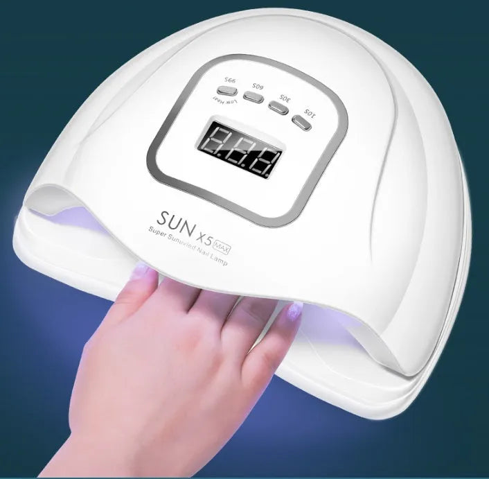 White ABS plastic nail polish gel curing lamp with UV and LED light beads.