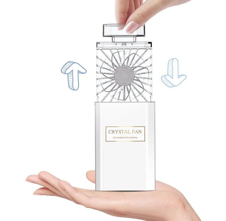 Pink perfume fan device with rechargeable battery and micro-USB charging port