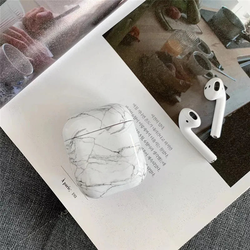 White marble hard PC protective case for AirPods 1 and 2 charging box in multiple colour options