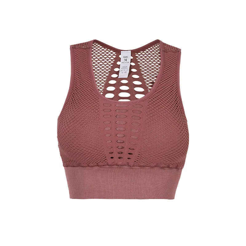 Women's quick-dry polyester sports bra for running and yoga, shock absorption, in black blue pink or white