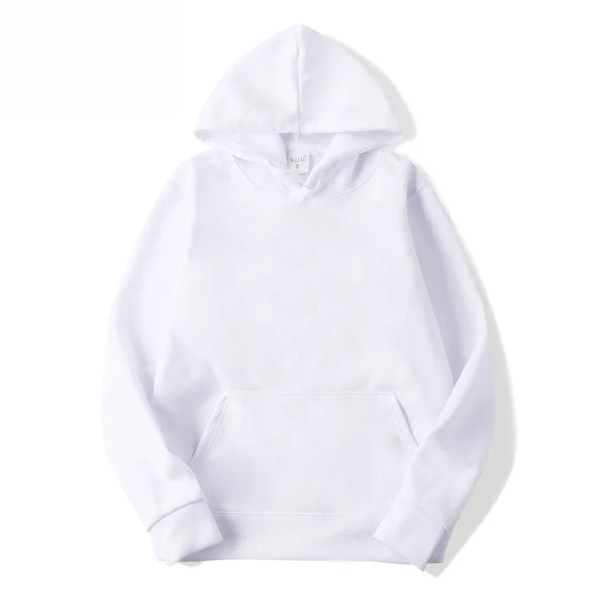Men's and women's solid colour cotton blend hoodie with hood and long sleeves, available in multiple sizes