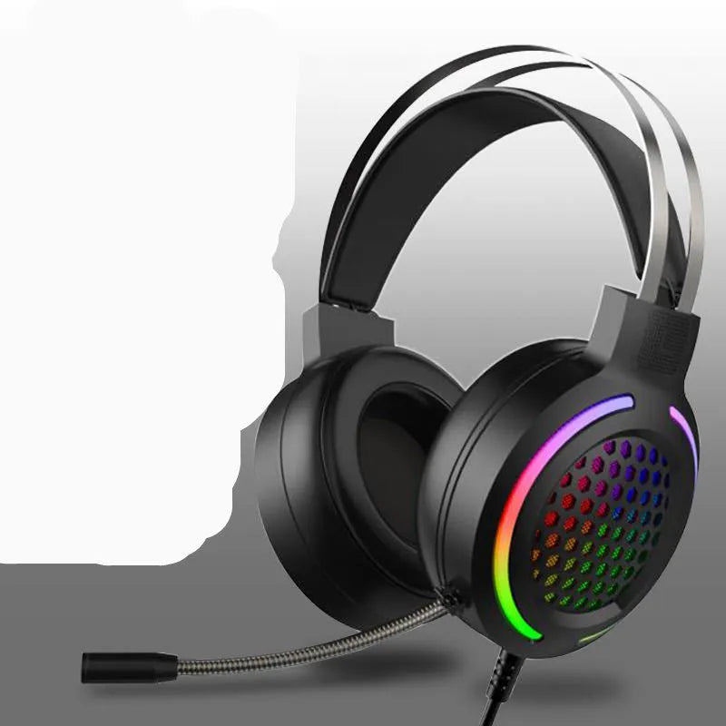 H500 Holloway gaming headset with RGB lights on ear cups, shown in blue with over-ear memory foam cushions.