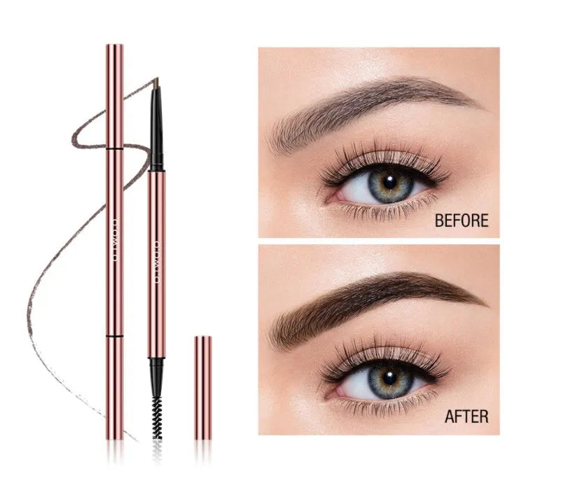 Eyebrow pencil with 0.7cm diameter, 15.5cm length, six colour options in colour box packaging.
