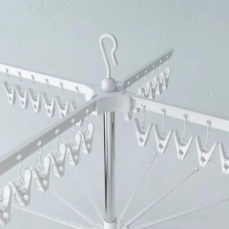 Three-layer stainless steel drying rack with plastic clips and mobile base for socks and ties