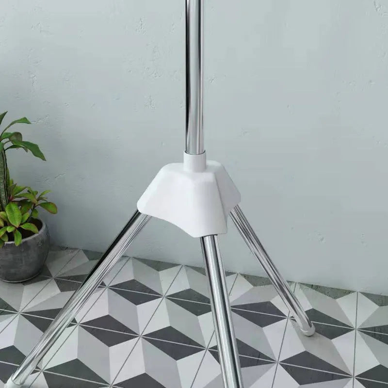 Three-layer stainless steel drying rack with plastic clips and mobile base for socks and ties