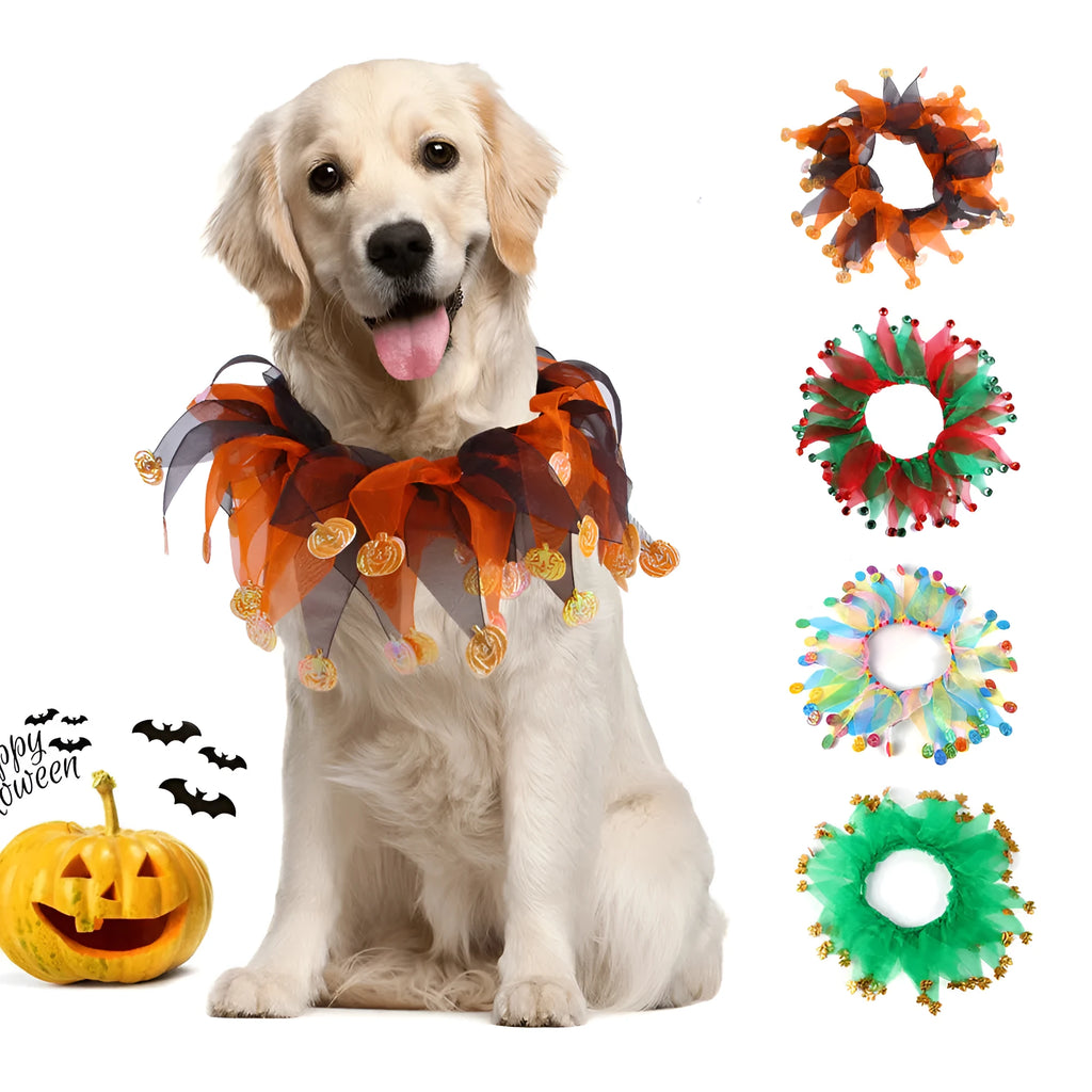 Tie-dyed cloth dog collar in Christmas and Halloween colour patterns with adjustable free size