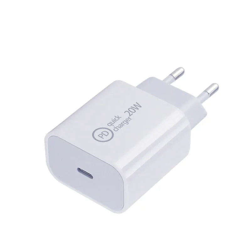 20W USB-C PD travel wall charger with UK, EU and US plug adapters and a USB-C cable