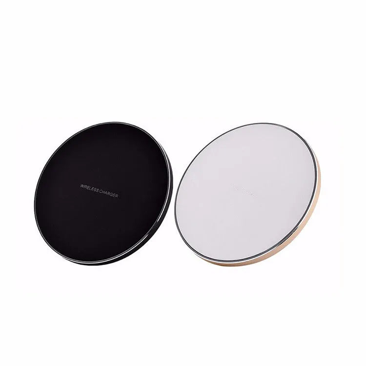 Ultra-thin wireless charging pad in black, red, white, or yellow with 98x98x6.5mm dimensions
