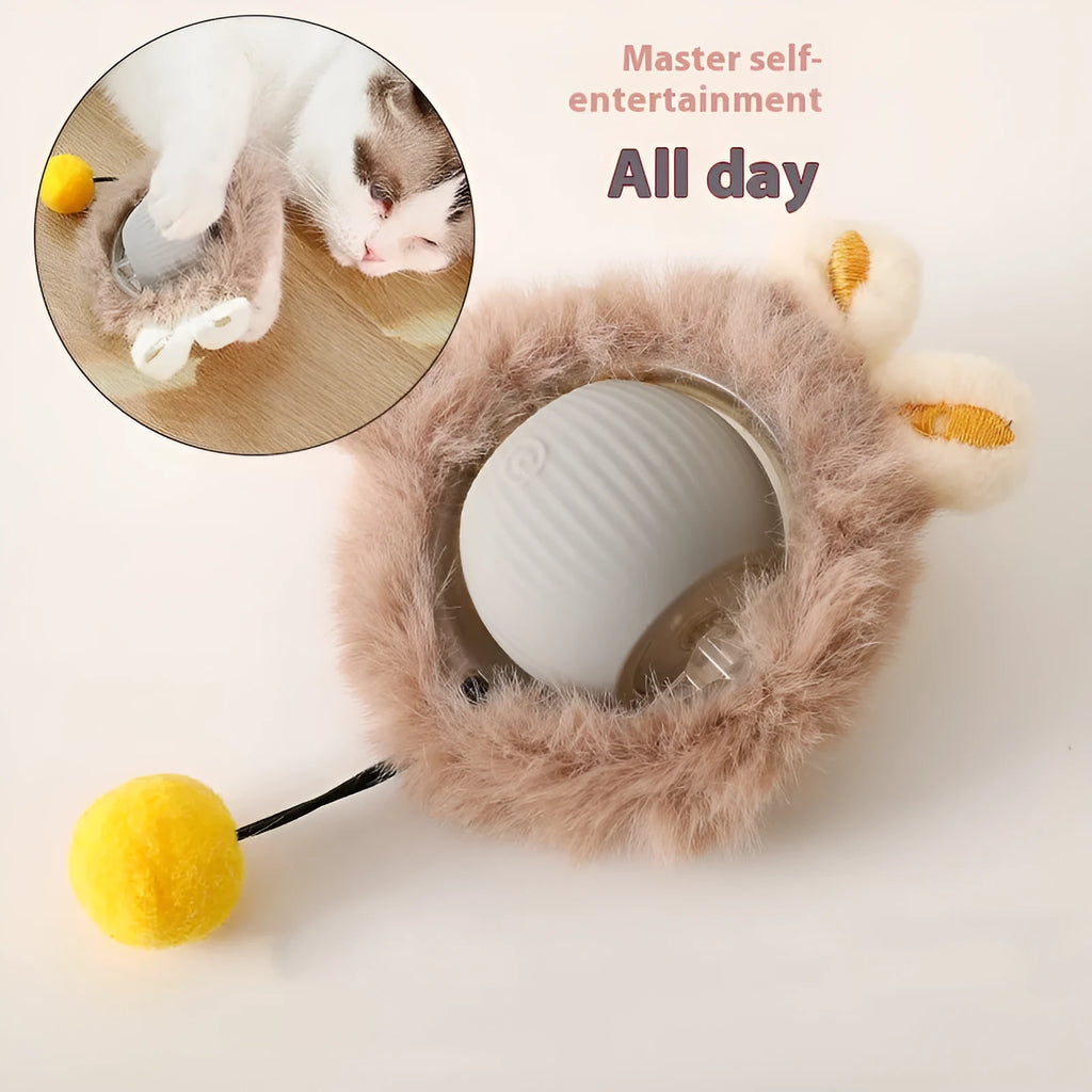 Plush silicone cat ball toy in green colour with rolling movement design
