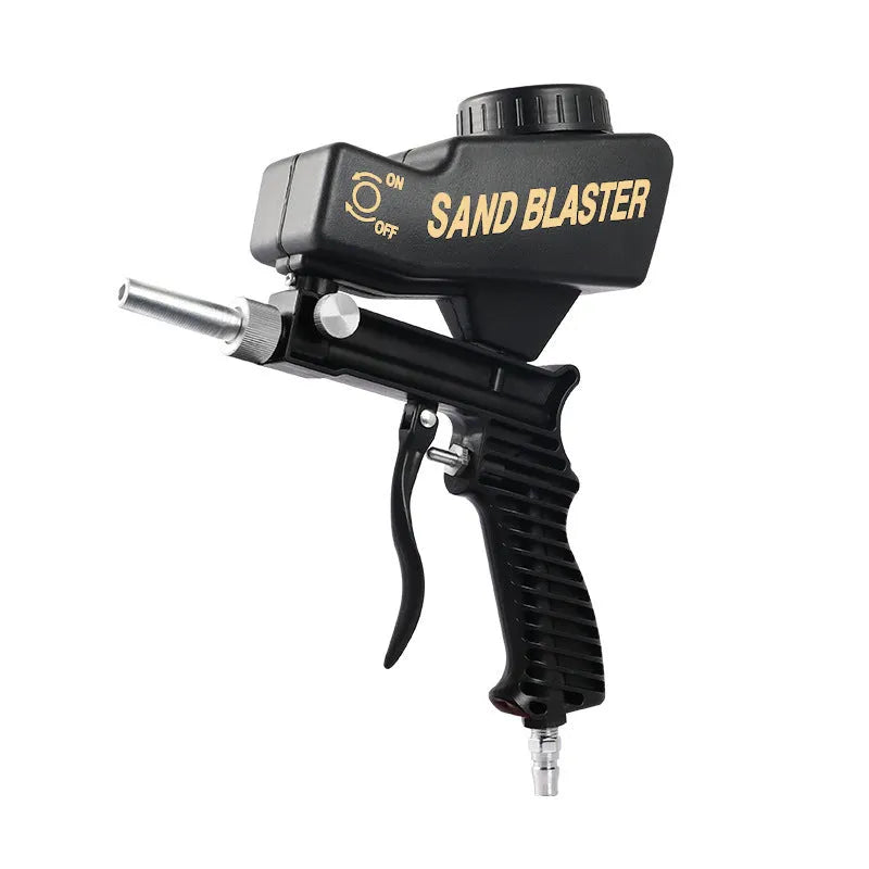 Portable gravity-fed pneumatic sandblasting gun with 6.5mm nozzle in black or blue colour