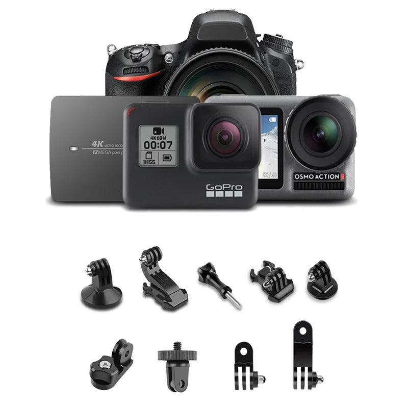Black Bluetooth selfie stick extended to full length with phone attached, next to its wireless remote and tripod base.