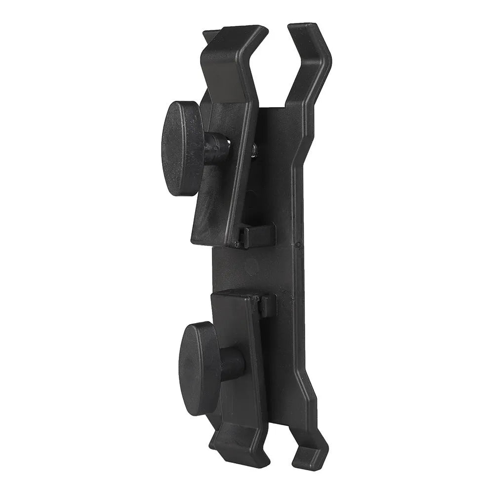 Black camera umbrella clip attached to tripod with umbrella for filming protection