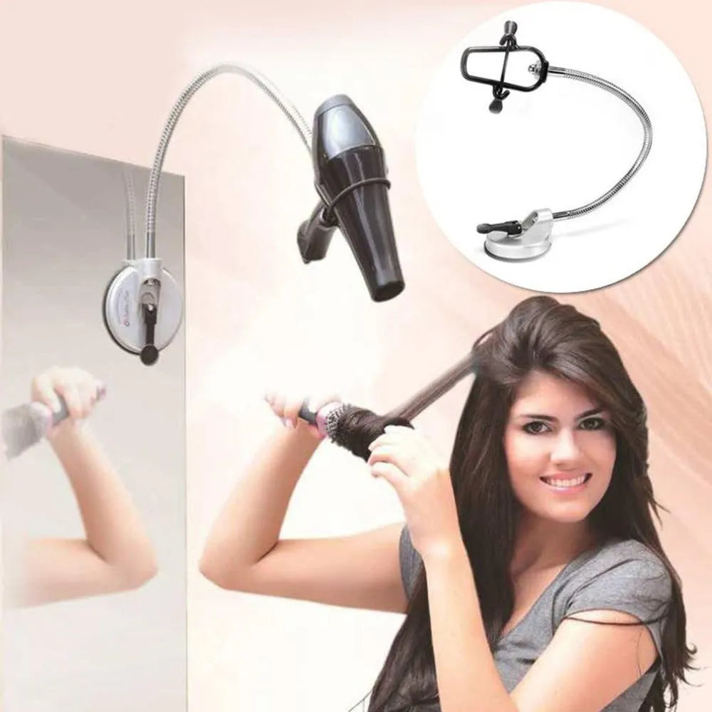 Stainless steel hair dryer holder stand with suction cup base, 360 degree rotating head, 83cm long, 0.85kg