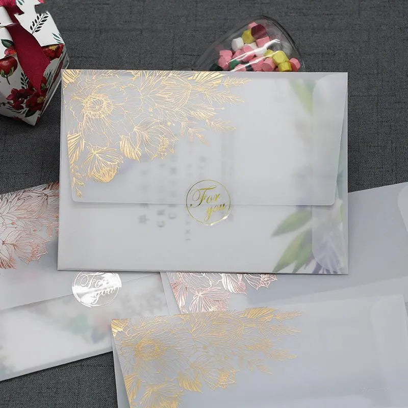 Sulphuric acid paper invitation cards with bronzing matte varnish in gold and rose gold colours