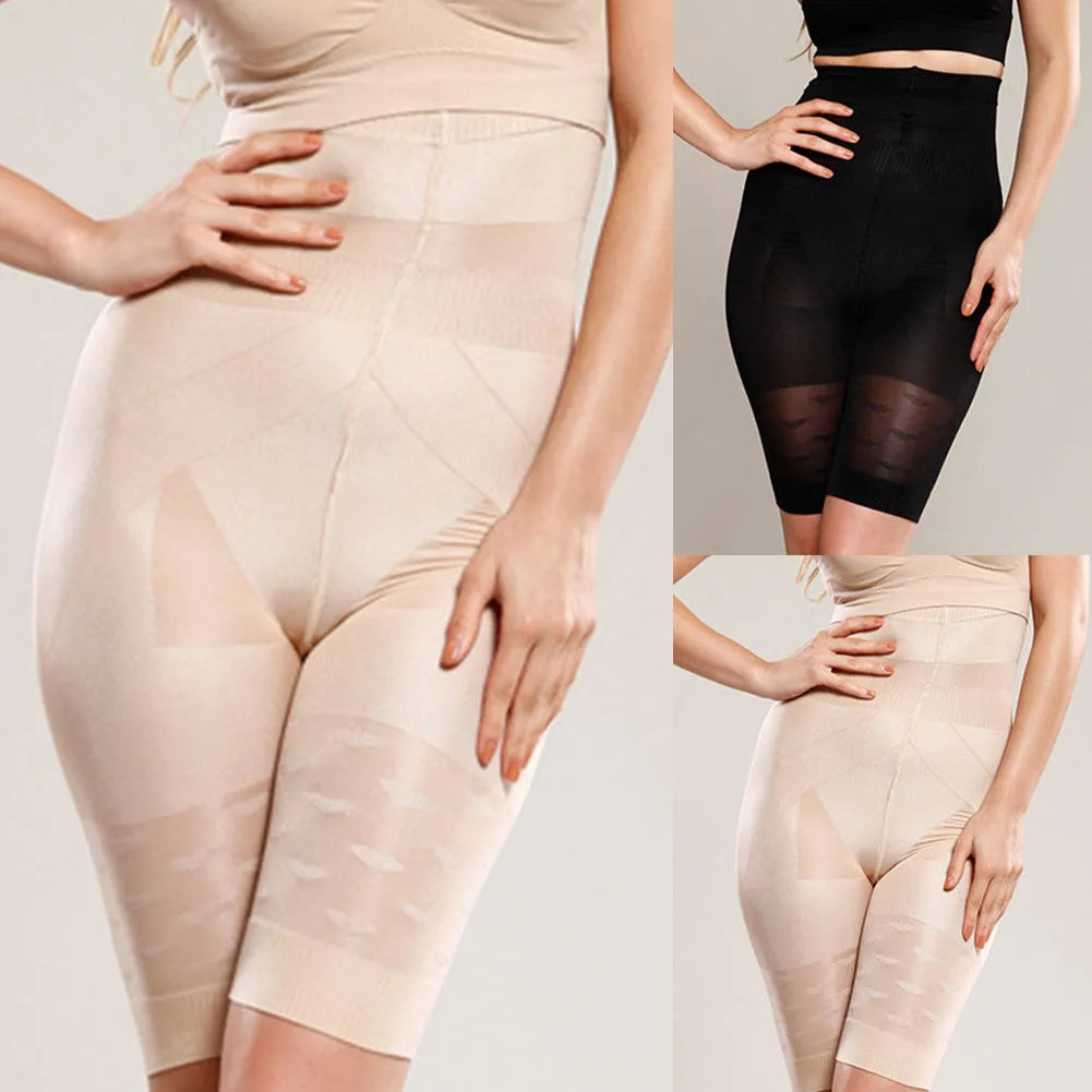 Women's seamless high waist shapewear shorts in black and nude for tummy control