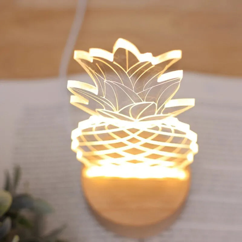 Cartoon night light with wooden base and acrylic elements, 24.5x10cm dimensions, USB powered with dimmable 1.6W LED