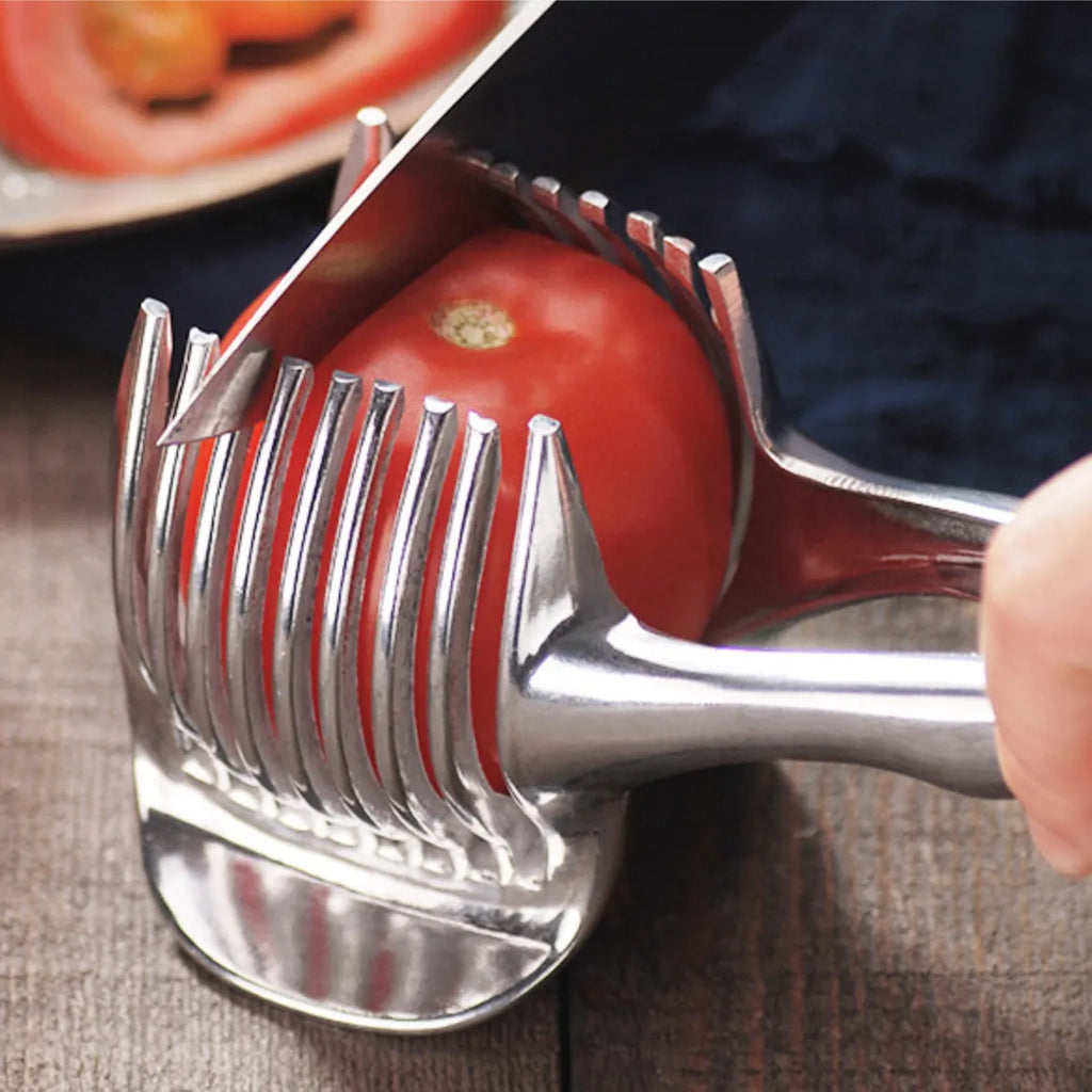 Silver plastic lemon slicer kitchen gadget showing folder design
