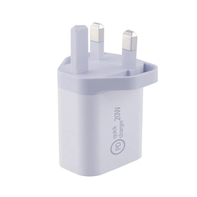 20W USB-C PD travel wall charger with UK, EU and US plug adapters and a USB-C cable
