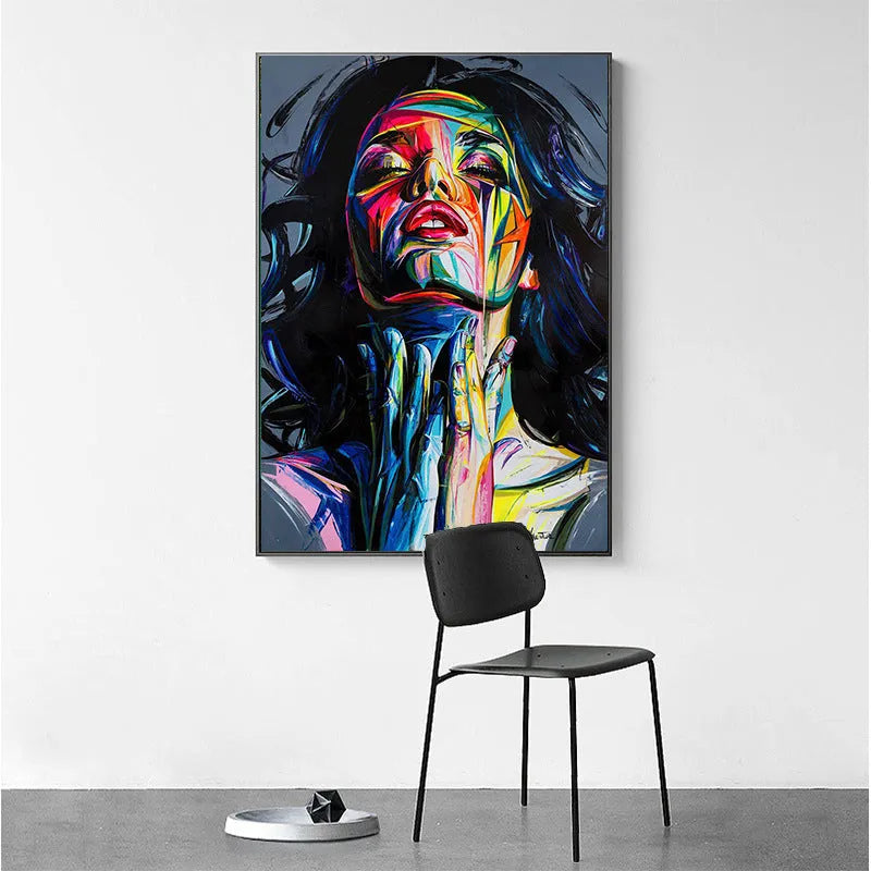 Custom personal portrait oil painting on non-woven canvas with computer inkjet printing in black smokey girl theme