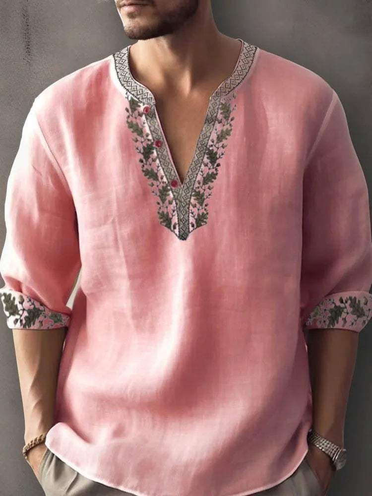 British style short sleeve shirt with 3D striped pattern in bamboo hemp fabric.
