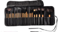 24-piece professional makeup brush set with wooden handles in protective PU gift bag packaging