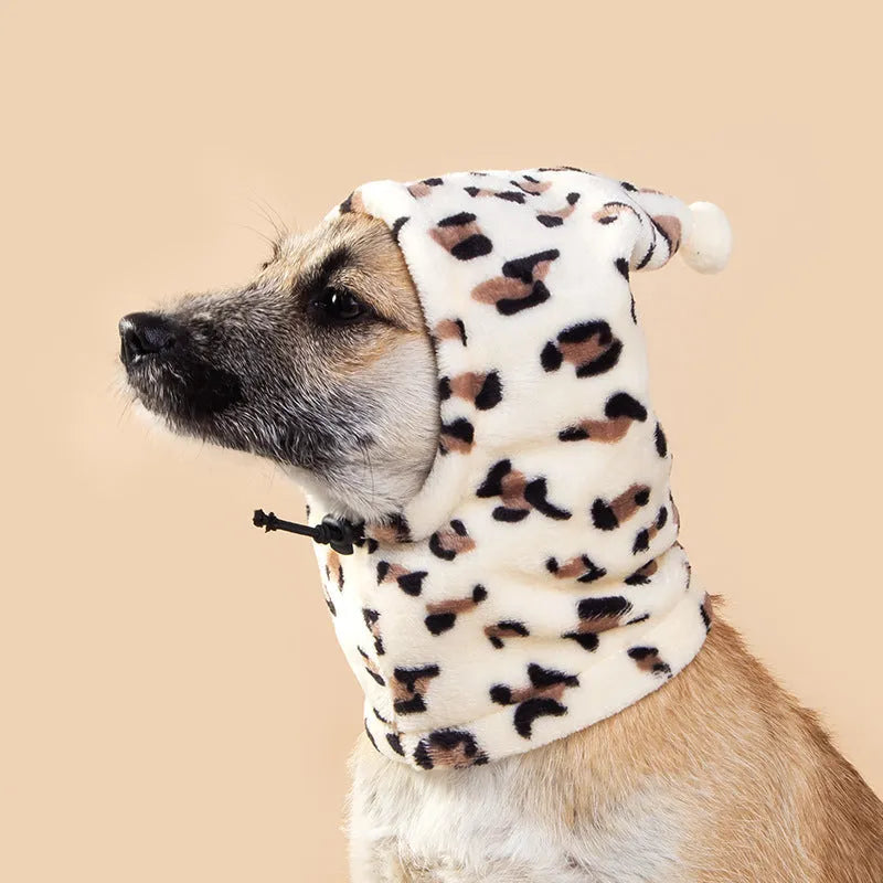 Bear headdress with rabbit ears pet headgear in leopard print, black, or red for dogs and cats