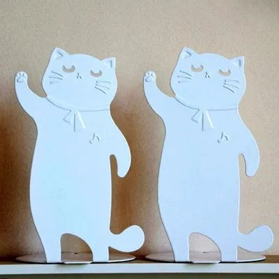 Cartoon cute music cat iron desktop book stand in black or white, 2-piece pack