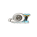 White reflective car sticker with cartoon snail design measuring 12x8cm for bumper application