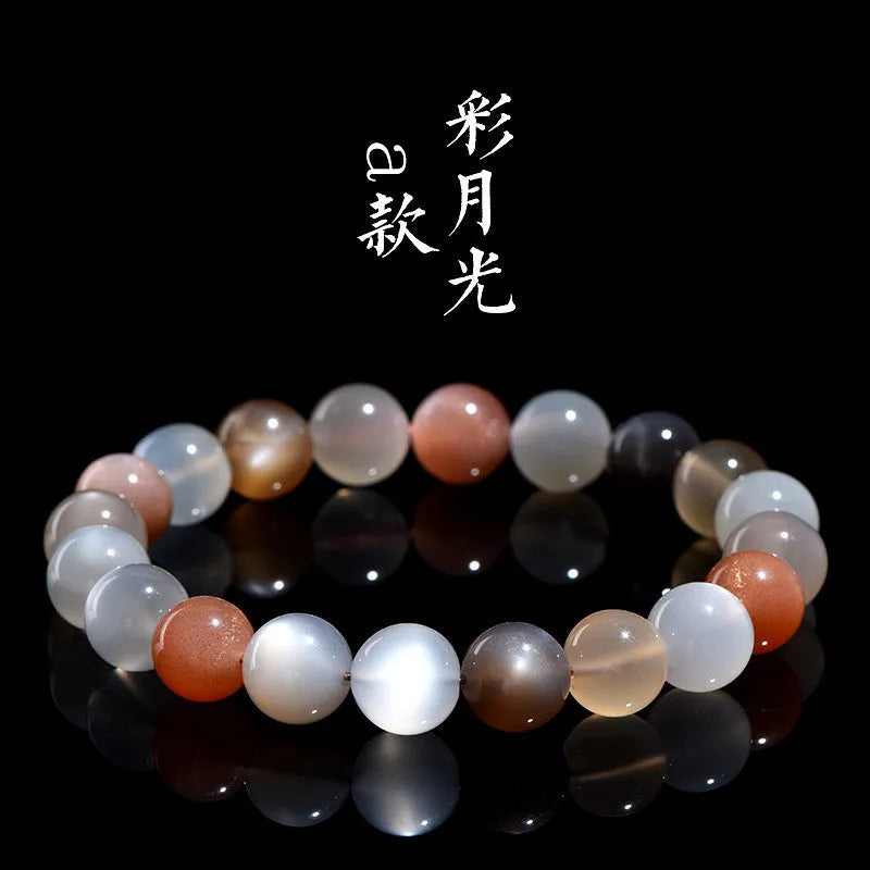 Natural moonstone bracelet with 8mm single circle beads, colourful moon light appearance, unisex design