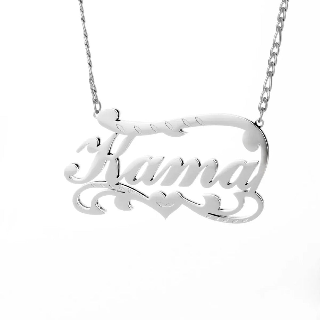 Personalised double-layer wave heart necklace with engraved text in gold or silver stainless steel