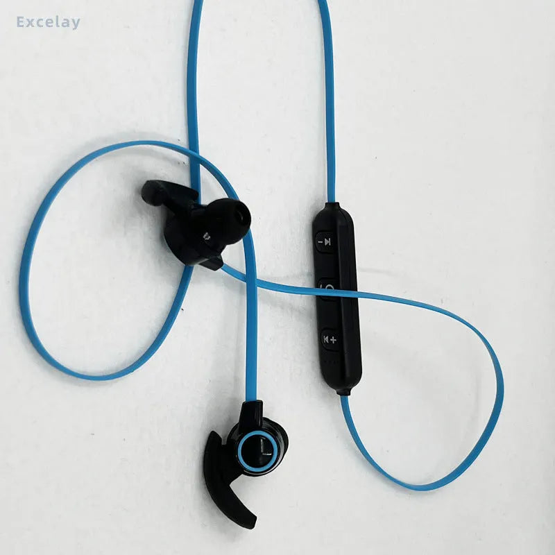 AMW-810 wireless Bluetooth headset for OPPO and VIVO mobile phones, shown in Blue and Red colour options